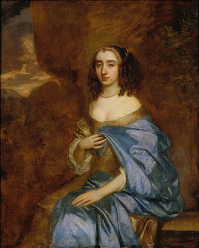 Portret van een Dame met een Blauwe Drape door Peter Lely